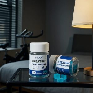 This is the PQEKW Creatine Monohydrate Dietary Supplement in blueberry flavor. Each bottle contains 60 gummies. It is claimed to enhance strength, promote muscle recovery, and assist in the production of adenosine triphosphate (ATP).